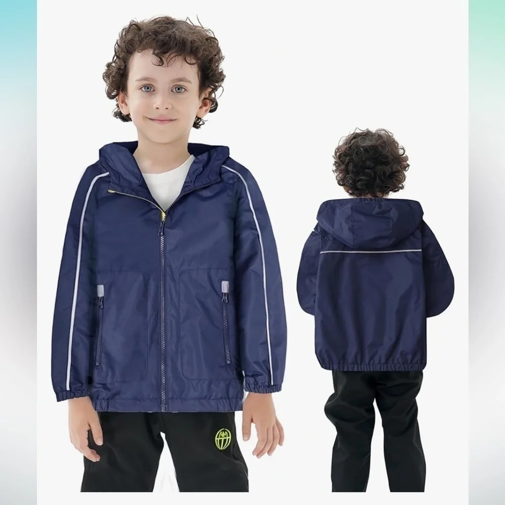 NWT Boys Fleece Lined Jacket Hooded Outdoor Windbreaker